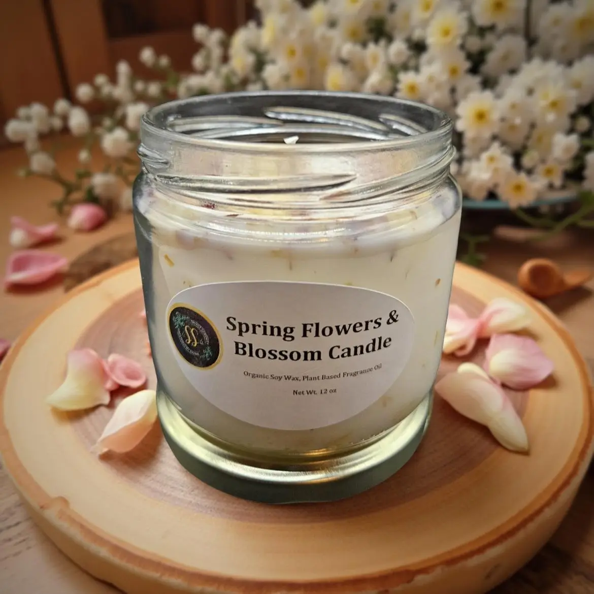 Spring Flowers & Blossom Scented Candle – 12 oz | Handmade Soy Candle | Fresh Floral Fragrance | Spring Home Decor