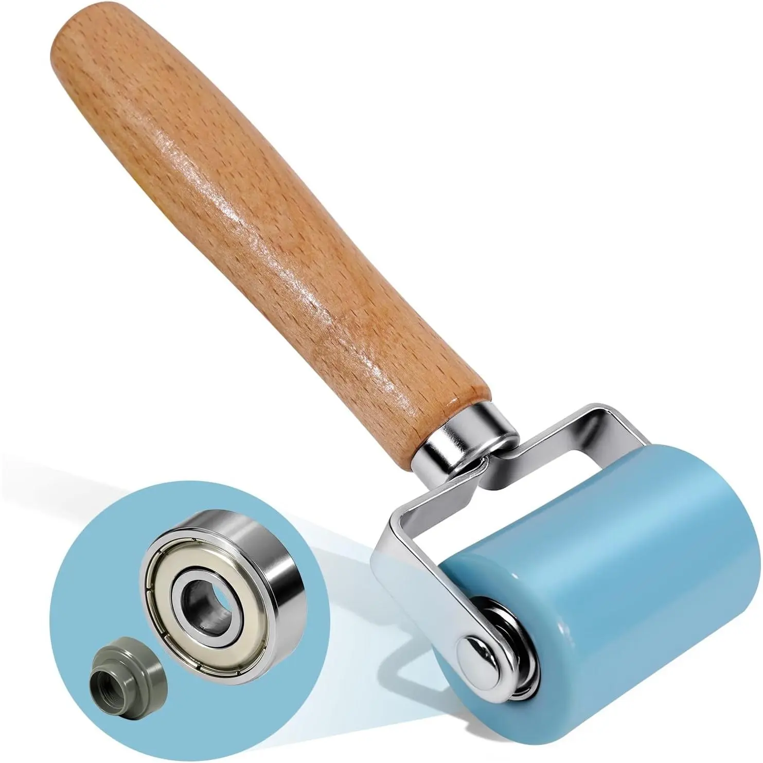 3rd-Gen Dual Bearing PU Seam Roller Hand Tool with Wood Handle for Car Audio Sound Deadening, Wallpaper, Vinyl Wrap & Installation Mat Applications