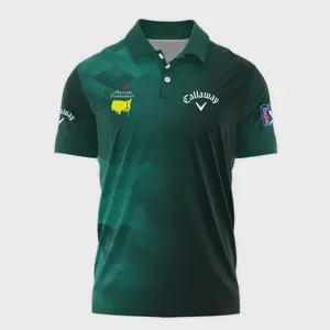 Shop the Callaway Golf Sport Dark Green Gradient Masters Polo Shirt - Classic 3D Polyester Polo with Abstract Background Design