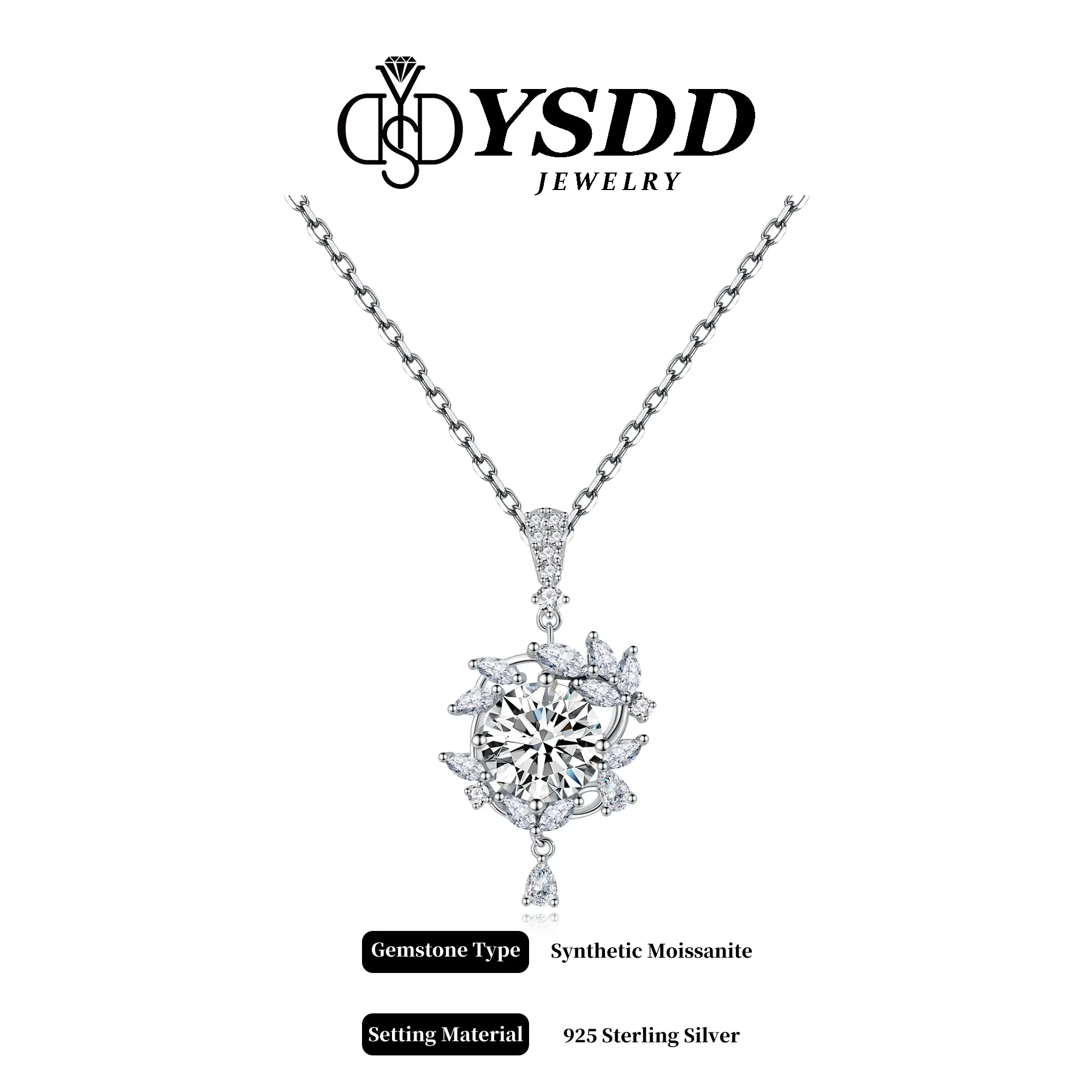 【#376】2CT Exquisite Leaf Synthetic Moissanite Necklace in 925 Sterling Silver Moon Goddess Pendant