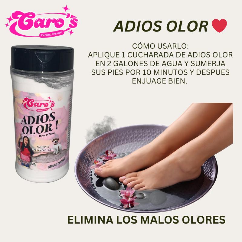 Caro's AdiosOlor Eliminator Odor Eliminator for Carpets - 16 oz Powder, Effective Odor Elimination, Bacteria Killer, Household Interior Cleaner