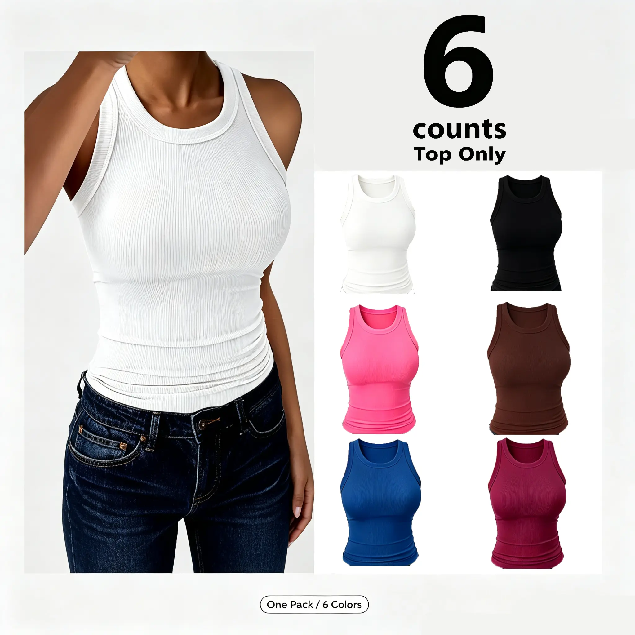 【New Arrival Deal】【Fast Shipping】Womens Tank Tops High Neck Sleeveless Ribbed Tank Casual Basic Thick Strap Slim Fitted Racerback Shirts Womenswear Minimalist