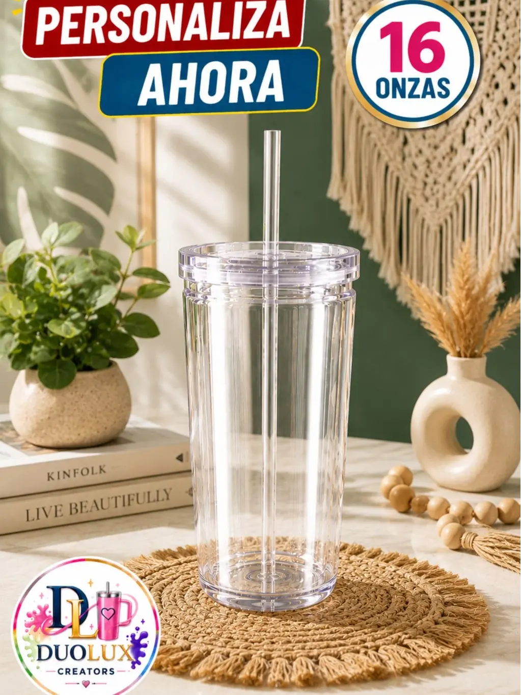 16OZ Custom Acrylic Snow Globe Tumbler with Lid & Straw – Personalized 16oz