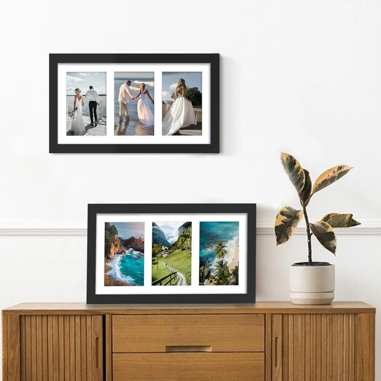 8x14 Collage Picture Frame, 4x6 Collage Picture Frame Displays Three 4x6 inch Photos, or 8x14 (Without Mat) for Available Horizontal Wall Mounting Display and Vertical, Black.