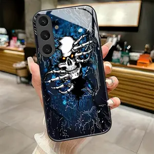 Cyber Skull Emergence pattern suitable for Samsung Galaxy S25 S25edge S25FE S25Plus S25ULTRA 5G Pretty Phone Case,Black Frame Glass Phone Case Individual Design,Is Suitable for Every Holiday Gift