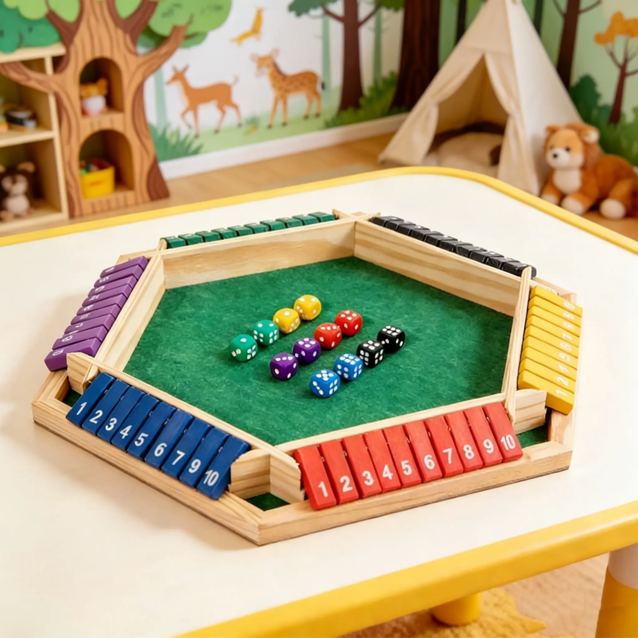 Large Wooden Closed Box Shut The Box Dice Game Set, 1-6 Players Board & Puzzle Game, Ideal for Family Night Bonding & Party Guest Entertainment, Colorful Standard 6-Sided Wooden Dice Toys for Kids & Adults