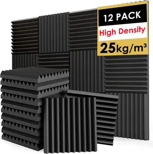 High Density Soundproof Foam Panels for Walls, Sound Absorbing Panels, Acoustic Foam Panels Fire Resistant (Black, 1"x12"x12" 12Pack)