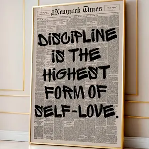 Discipline Is the Highest Form of Self Love Poster, Motivational Quote Wall Art, Newspaper Print, Mental Health Room Decor ( Unframed - Print Only )