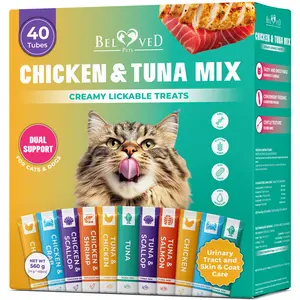 BelovedPets Creamy Cat Treats – Chicken & Tuna, 40 Pack