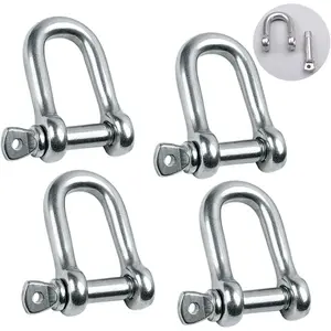 Stainless Steel 304 D Shape Shackle 5/32", 1/4", 5/16",3/8", 9/16", for Chains Wirerope Lifting Outdoor Camping  Rope Bracelets Or for Heavy Duty Construction