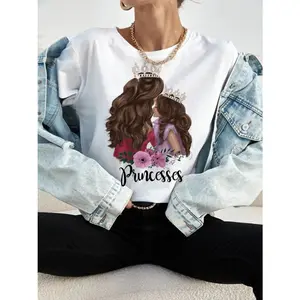 Women Graphic Short Sleeve Cartoon Mom Mama Mother Daughter Clothes Casual Lady Tops Clothing Tees Print Female Tshirt