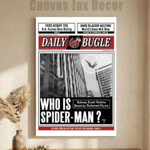 Retro DAILY BUGLE Newspaper-Style Canvas Poster SPDman Classic Art Ideal for Movie Enthusiasts Perfect Gifting Living Rooms Bedrooms Dorms