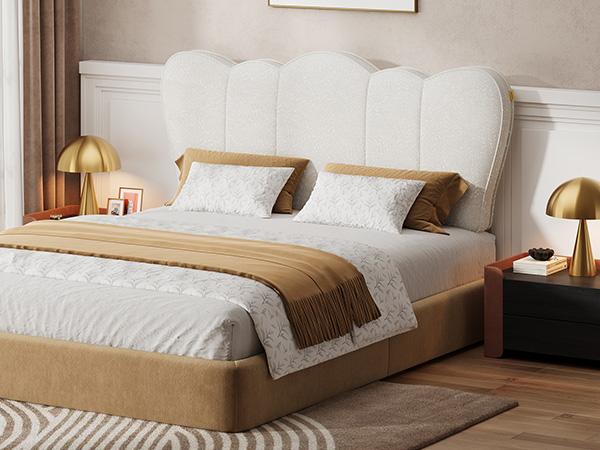 Pinmoco Upholstered Headboard, Soft Chenille Fabric Crown-Shaped Headboard with Adjustable Height Metal Legs【Headboard Only】