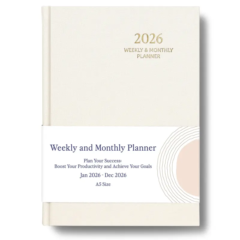 2026 Planner - Weekly and Monthly Productivity Planner, Jan 2026 - Dec 2026, Linen Hardcover Planning Agenda book with Tabs, Aesthetic, Academic, Perfect for Office Home School Supplies