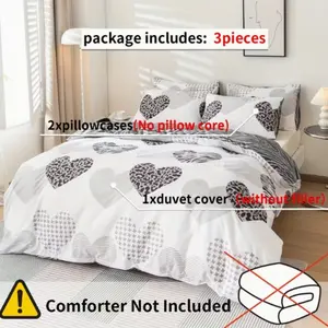3pcs Multi-Color Print Bedding Set, 1 Duvet Cover 2 Pillowcases, No Padding, 100% Ultra-Light Fiber, Zipper Closure