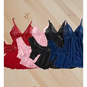 Latest Sexy Contrast Lace Nightgown Dress for Women