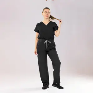 EADFLIE Scrubs Set for Women - Medical Uniform Sets with V-Neck Top & Straight Leg Pants, 9 Pockets, Slim Fit,Utility strap