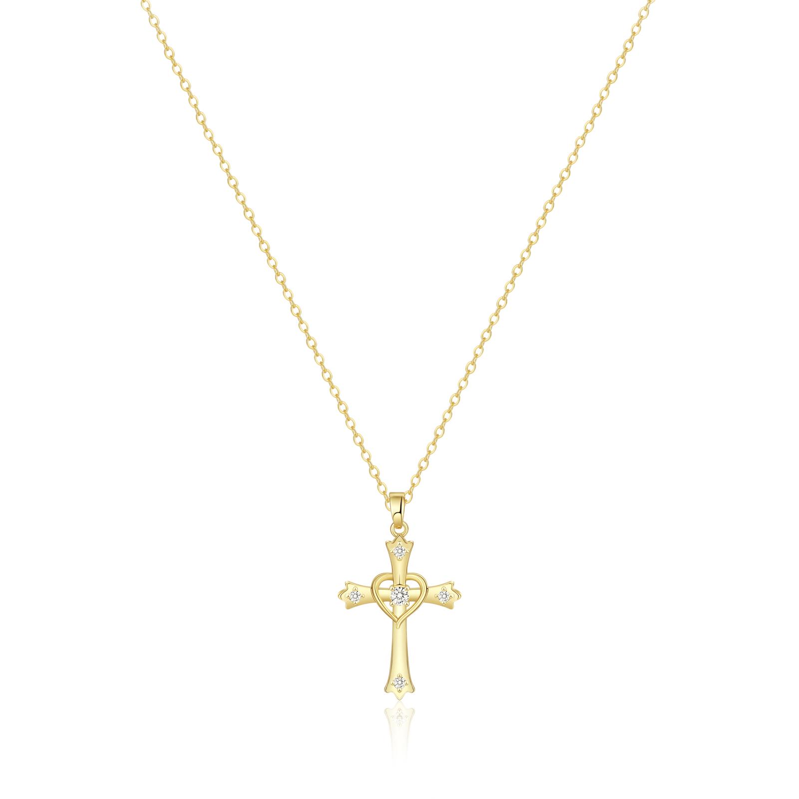 VENOCO 14K Dainty Gold Plated Cross Necklace for Women Infinity Heart Jewelry with CZ Cross Faith Pendant Necklaces Jewelry Religious Minimalist Gift