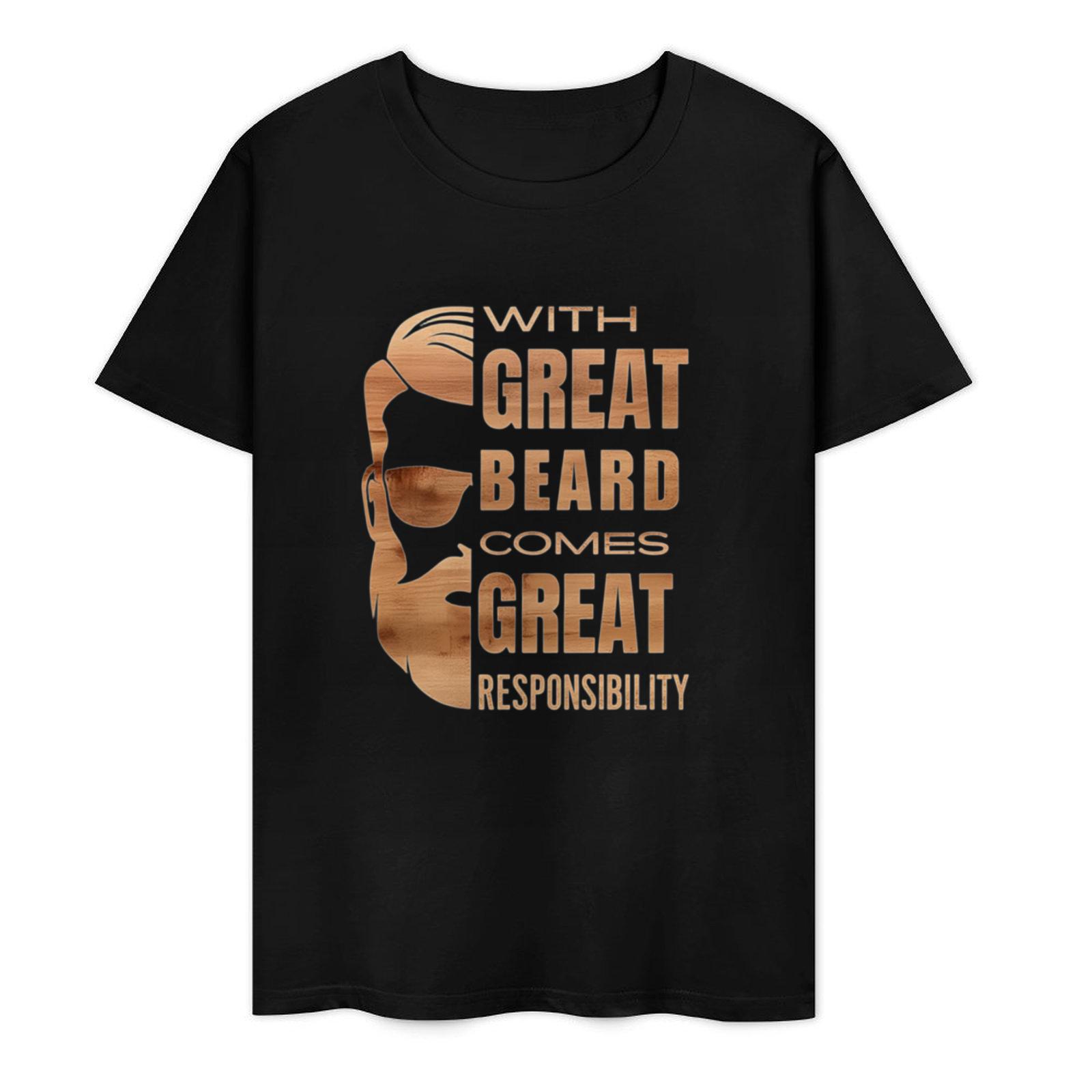 Funny Beard Shirt Wood Design, With Great Beard Comes Great Responsibility, Men's Beard T-Shirt, Funny Shirt for Men, Gifts for the Bearded graphic tee