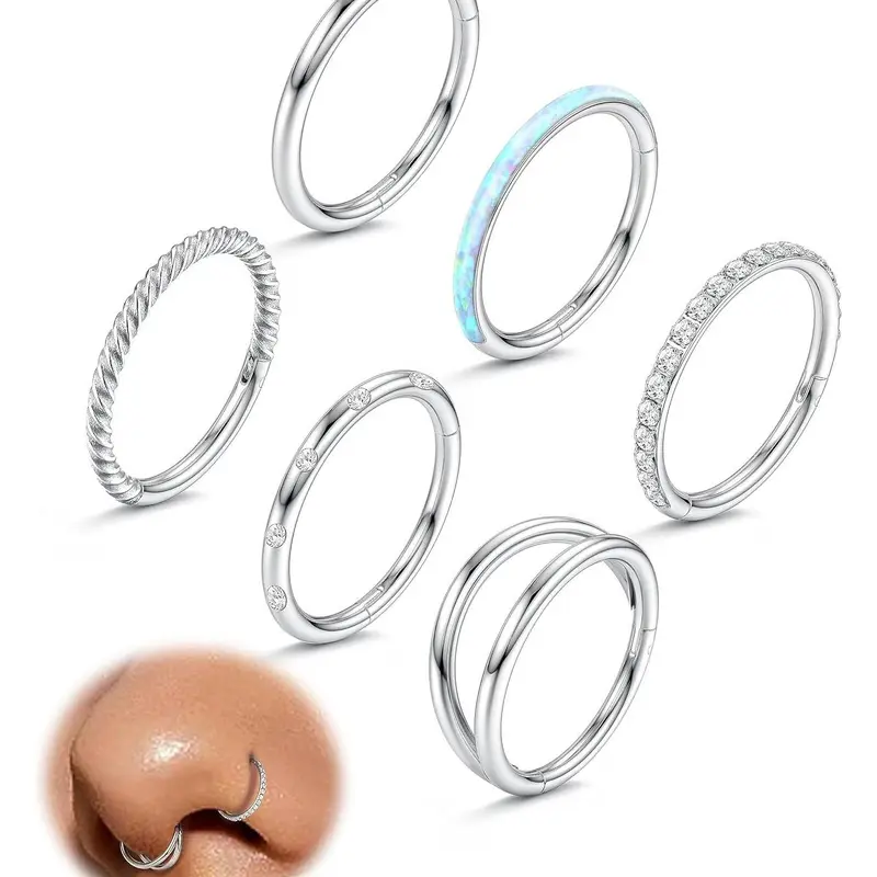 Rhinestone Decor Nose Ring, Stainless Steel Nose Hoop, Nose Rings Hoops, Spiral Nose Ring for Women & Men, Minimalist Piercing Jewelry, Fashion Body Jewelry, Can Be Used on Lips, Brow Bones, Earrings, Piercing Jewelry Set for Parties and Everyday