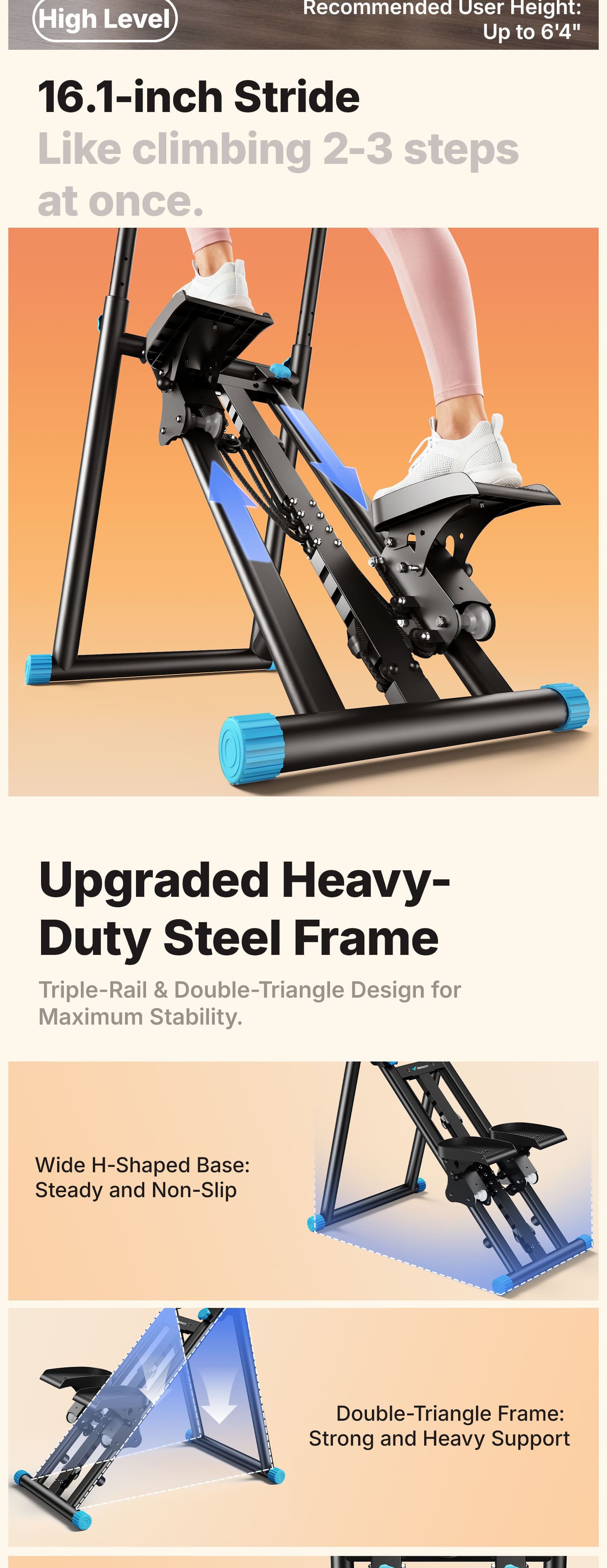 Merach Stair Stepper with Handlebar for Full-Body Workout, 330LBS Capacity,  Compact Cardio Climber Exercise Machine with Adjustable Pedals, Vertical Climber for Home Gym