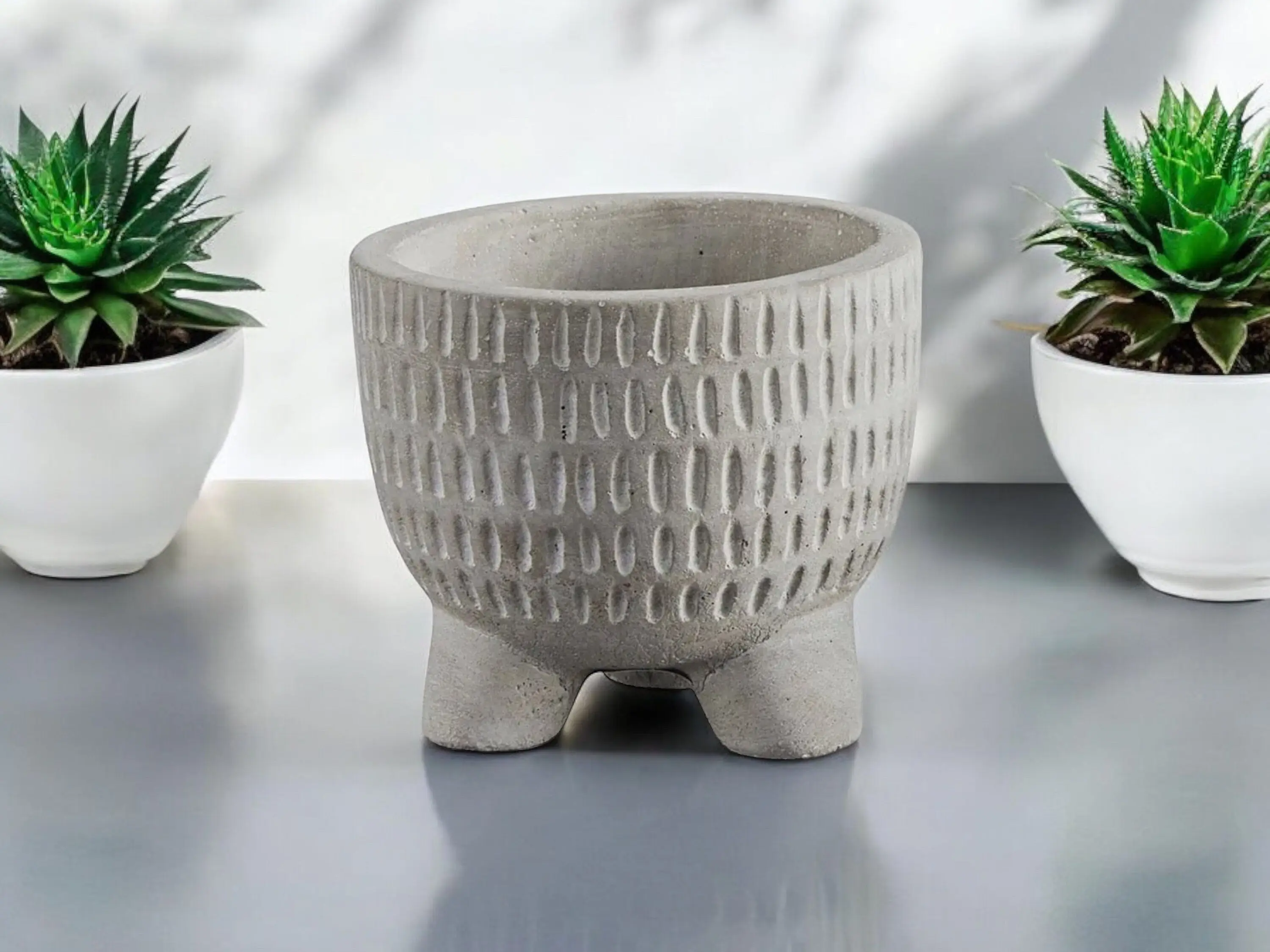 Small Boho Planter Without Drainage with Feet Gray Modern Tribal Pattern  Concrete Tripod Flower Pot for Succulents Decorative Gift - TikTok Shop