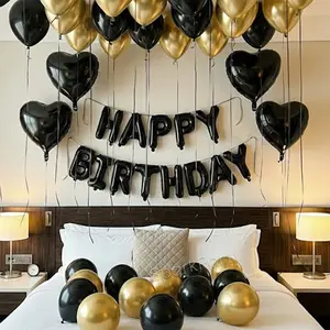 37pcs Birthday Party Decoration Balloons Set, Aluminum Foil, Happy Birthday Banner, Heart Shape Latex Balls, Balloon Decorations Kit