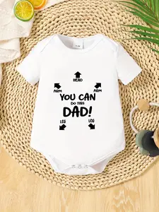 Baby Bodysuit "You Can Do This Dad!" Short Sleeve Cotton Newborn Romper, Funny Father's Day Graphic Onesie