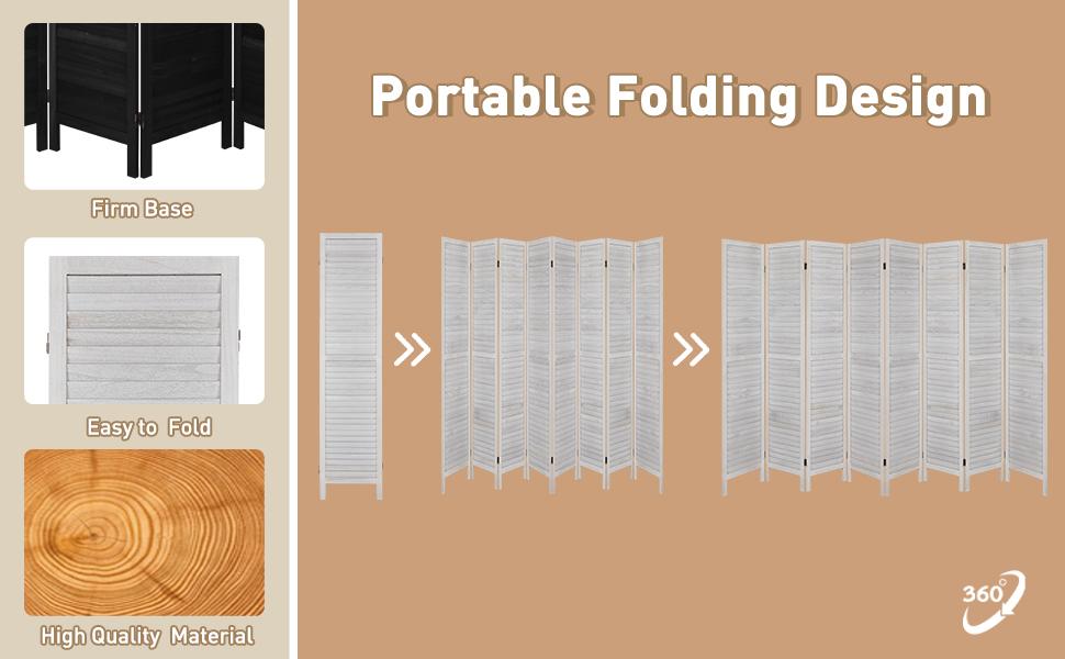 Fionafurn8PanelRoomDivider-FoldingPartitionPrivacyScreen,67"TallLouveredWoodWhiteDividerforHomeBedroomLivingRoomApartmentDorm,PortableFreestandingWallSeparator,NoAssemblyNeeded,360°Hinges,Light&AirFlow
