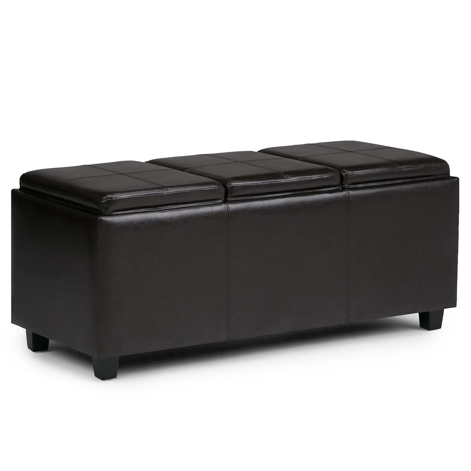 Avalon 3-Trays Ottoman, Vegan Leather Upholstery Indoor Furniture - Bedroom Leather Upholstery, Furniture-Style, Hidden Drawer Compartment Indoor Footstools & Benches, Leather Upholstery Footstools & Ottomans