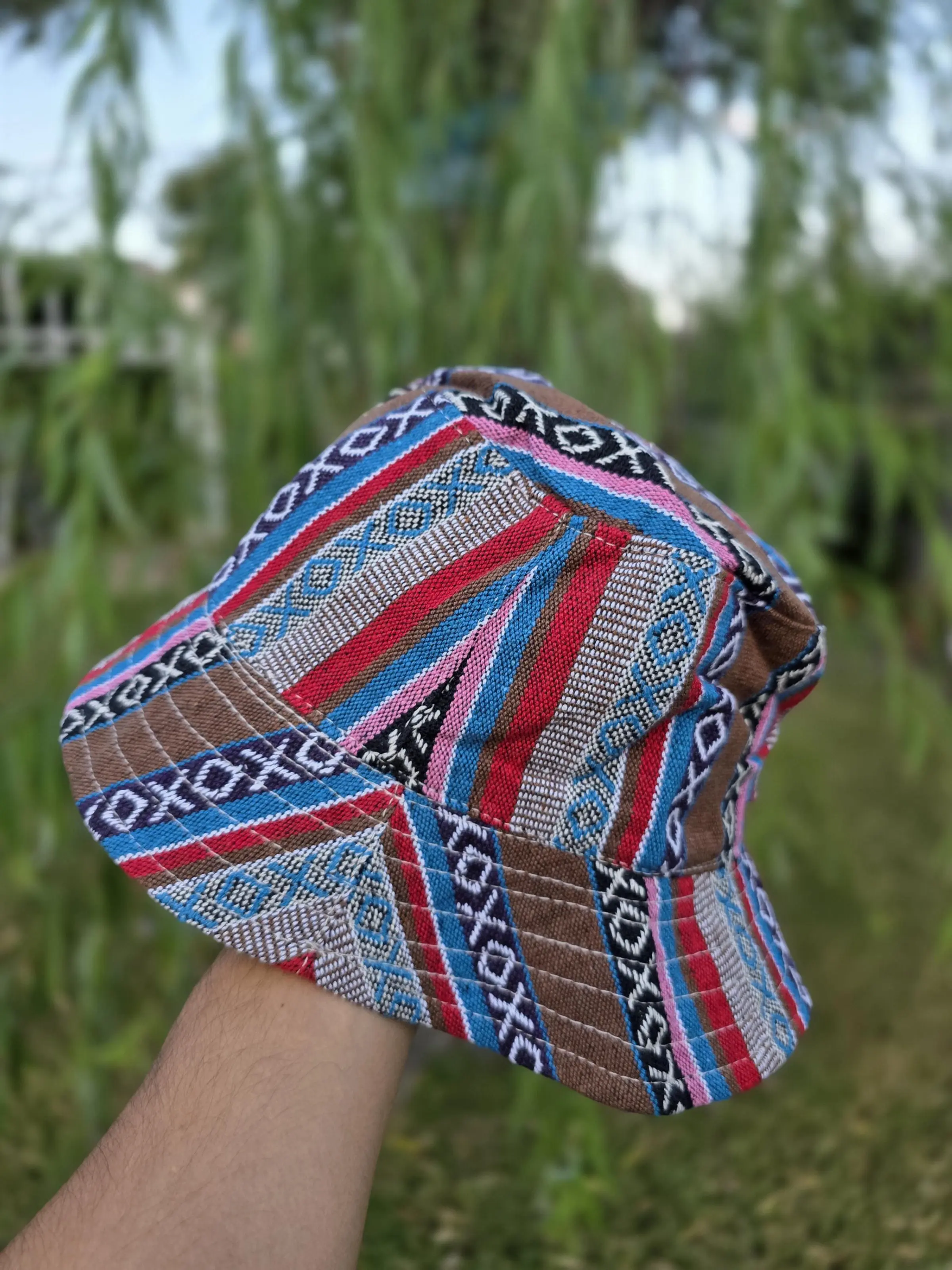 Namaste Fashionable Unisex Multicolor Handmade Flowers Hippie Durable Patchwork Eco-Friendly Organic Hemp Wire Rim Bucket Hat