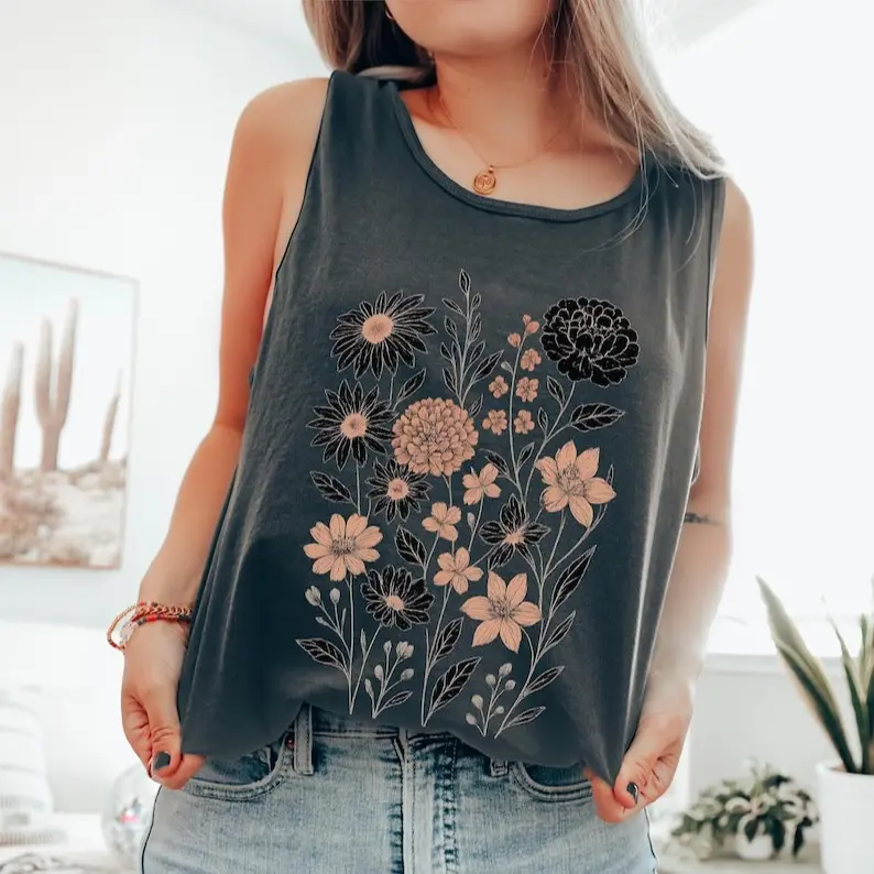 Comfort Colors Vintage Pressed Flowers Tank Top Cute Botanical Floral Tank Top Boho Cottagecore Tank Top Wildflowers Floral Tank Top Gift