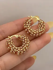 French Vintage Round Beaded Earrings, Fashion Simple Geometric Women's Earrings, Daily Commute Versatile Earrings, 1 Pair, Elegant Minimalist Earrings