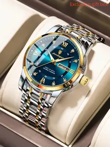 Men's Luxury Watch, Elegant Design, Date & Week Display, Waterproof & Luminous Features, Stainless Steel Case, Ideal Gift for Him, Trendy Exquisite Watch