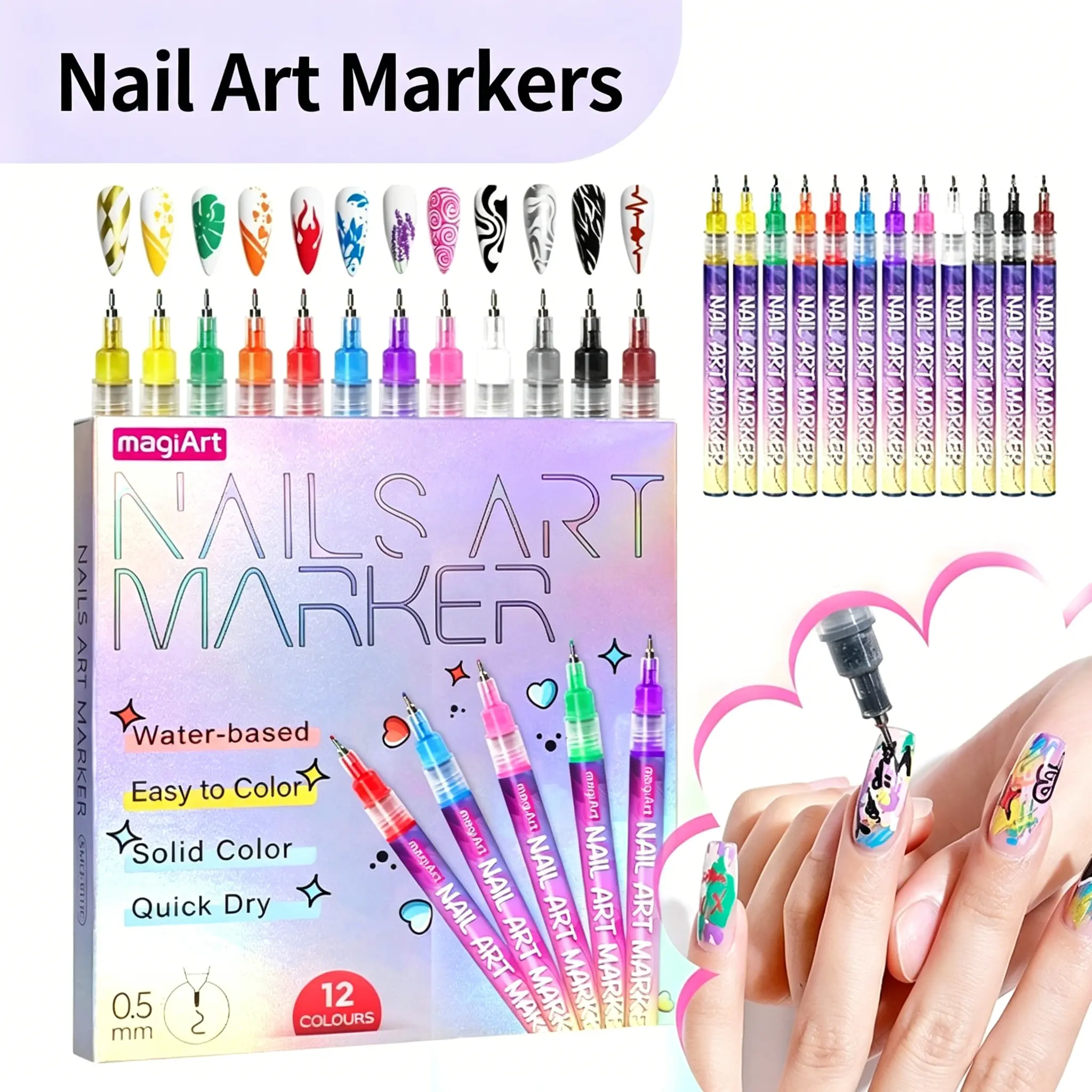 12Colors Nail Art Pens Set - 3D Nail Polish Pens Acrylic Paint Pens Nail Markers for Nail Art Drawing Painting Nail Point Dotting Liner Pen Manicure Tools Nail Design Kit Home Nail Salon DIY, Nail Care Manicure Polish Cosmetic