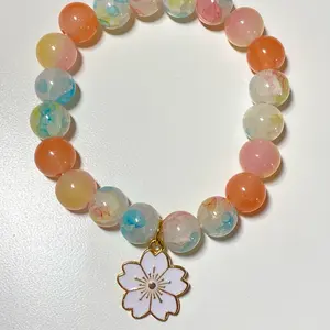 Melon Morning | Peach Bright Beaded Bracelet 1pc | One-of-a-Kind Unique Stretch Bracelet | Glass Bead Bracelet