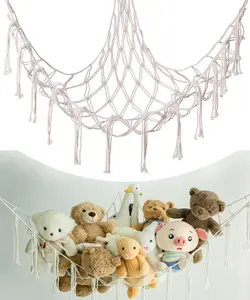 Stuffed Animal Storage Corner Hammock or Net,Toy Storage Hammock for Stuff Animals,Plushie Net for Nursery Bedroom Wall,Stuffed Animal Organizer Holder for Plush,Cute Boho Room Decor(Beige)