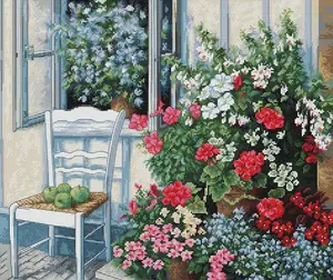 Terrace with Flowers BU4017L Counted Cross-Stitch Kit