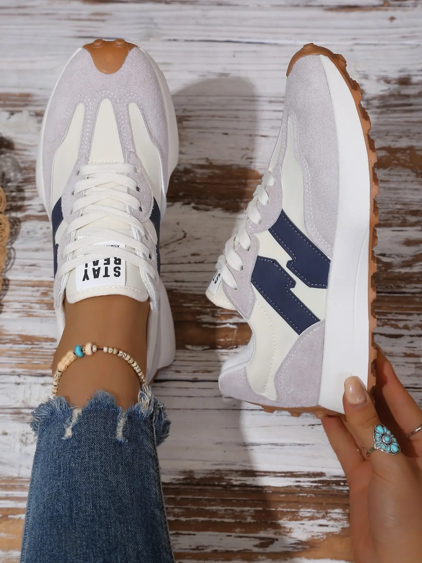 Women's Lace-Up Running Shoes, Trendy Running Shoes, Casual PU Leather Patchwork Sneakers, Lightweight Comfortable Walking Shoes for All Seasons, Running Sport Shoes, Fashionable Running Shoes, Sports Running Shoes