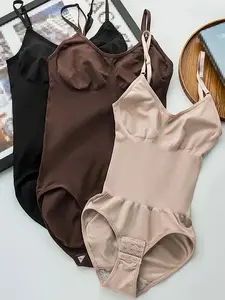 3-Piece Seamless Tummy Control Bodysuit for Women Invisible Slimming Shapewear Tops V-Neck Butt Lifting Everyday Wear Minimalist Underwear