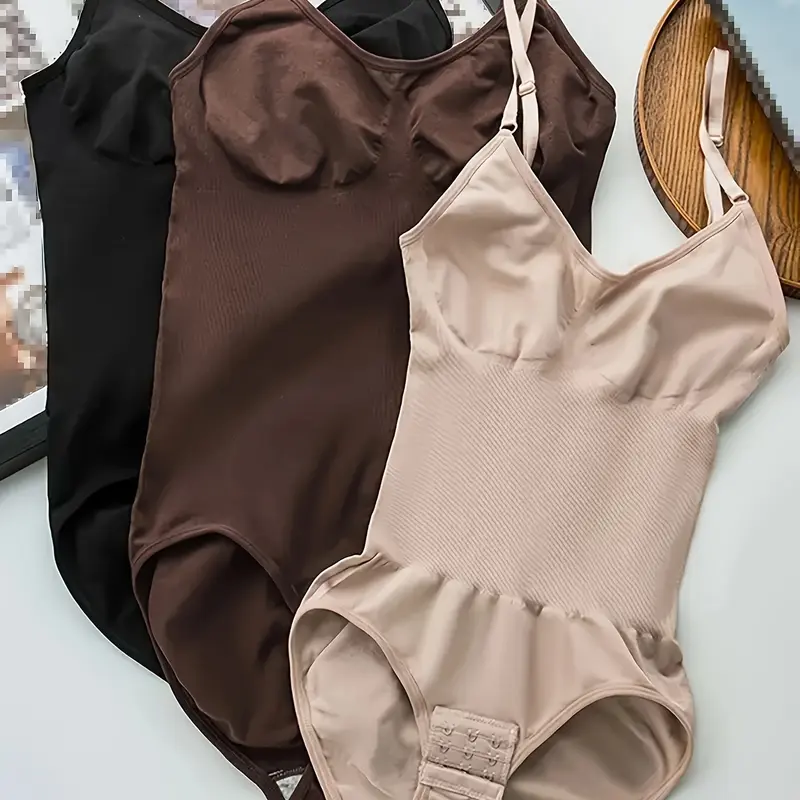 1/2/3/4/5/7 PCS Seamless Ribbed Tummy Control Bodysuit, Invisible Slimming Shapewear Tops for Women, V-Neck Butt Lifting Everyday Wear, Tummy Shaping Shapewear