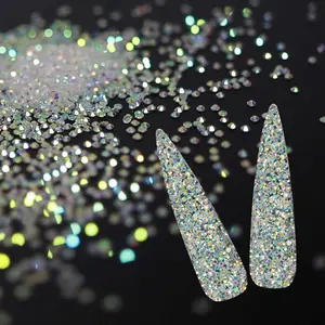10000Pcs Tiny Rhinestones 1.2mm Clear AB Flatback Glass Pixie Crystals, Iridescent Gems Long Lasting Shine Small Sugar Beads Dust Charms for Nail Design DIY Crafts Accessories