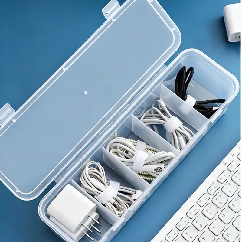 Multipurpose Clear Cord Storage Box - Tangle-Free Cable Organizer for Tech Accessories, Desktop Organizer for Home, Office & Dorm Essentials