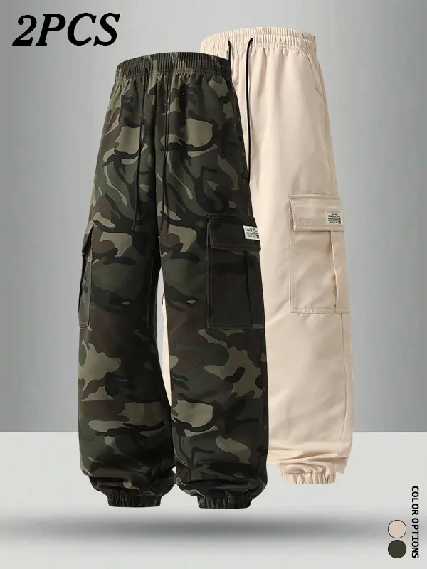 2-pack breathable, cool men’s camouflage cargo jogger pants with 3D storage pockets and a structured, tailored fit; high visibility for camouflage outfits.