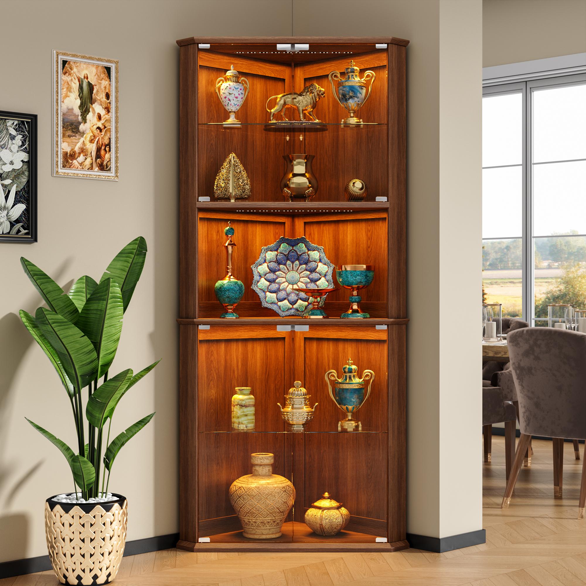 kepptory 71.8" Corner Display Cabinet with LED Lights, 6-Tier Tall Curio Cabinet with Adjustable Glass Shelves&Glass Door, Wine Cabinet for Living Room, Home Bar kepptory 71.8" Corner Display Cabinet with LED Lights, 6-Tier Tall Curio Cabinet with Adjustable Glass Shelves&Glass Door, Wine Cabinet for Living Room, Home Bar