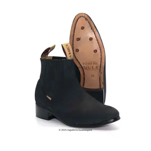 BOTINES CHARRROS LA BARCA PASO DE MULA NOBUCK BLACK LEATHER BOOT-500