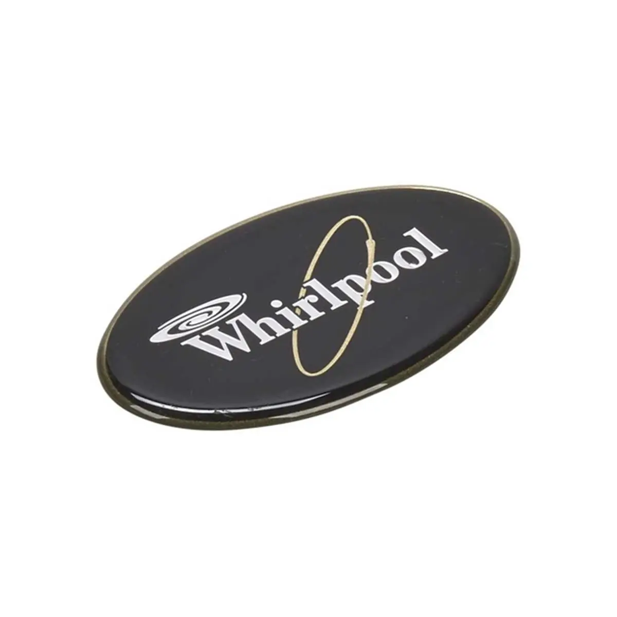 Whirlpool WP2213265 Genuine OEM Refrigerator Oval Nameplate - Black and Chrome, Durable Construction, Simple Installation, Basic Hand Tools Compatible, Name Display Function, OEM Standard Replacement Part