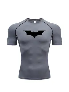 Bat Printed Men's Tight T-Shirt Running Compression Compression T Shirt Gym Fitness Jogging Short Sleeve Male Casual Shirt Tops, Gym Workout Tee