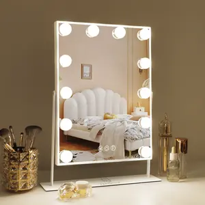 VANITII Hollywood Vanity Makeup Mirror With 12 LED Bulbs Perfect Size 12''×16'' White 360 Degree Rotation Smart Control 3 Color Adjustable Cosmetics Lighting