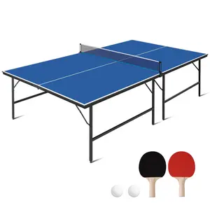 9ft Professional Ping Pong Table (Indoor/Outdoor), Hybrid Table Tennis Table with Adjustable Levelers, Paddles & Balls Included
